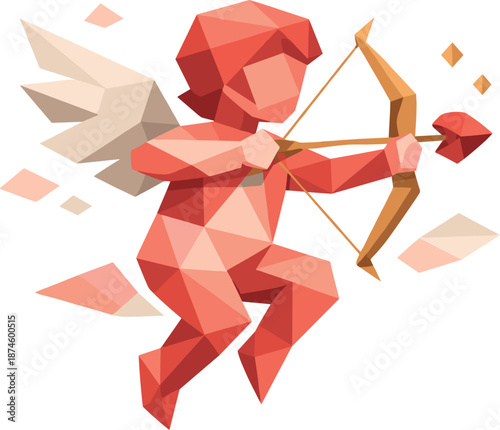 Minimalist Cupid Icon. Low-poly vector illustration of a minimalist Cupid icon representing love, Valentine’s Day, and romantic