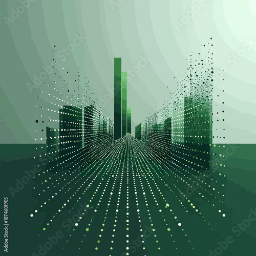 Abstract Cityscape Visualization In Verdant Tones An Innovative Urban Digital Design