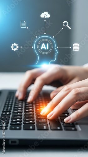 Artificial intelligence concept with person typing on laptop