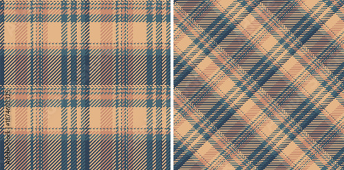 Tartan check vector of fabric textile pattern with a texture background plaid seamless. Set in vintage colors for stylish poncho outfits.