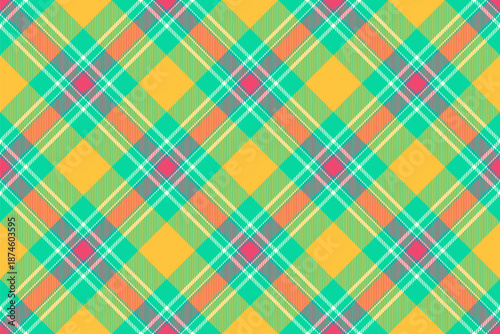 1950s fabric background tartan, awesome texture pattern textile. Artwork check vector seamless plaid in teal and amber colors.