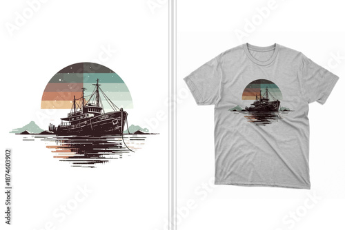 abandoned ship rustic graphic illustration of a t shirt design print