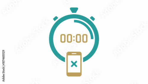 Timer and smartphone with error cross mark icon. Timeout or deadline expired concept. Flat design vector illustration