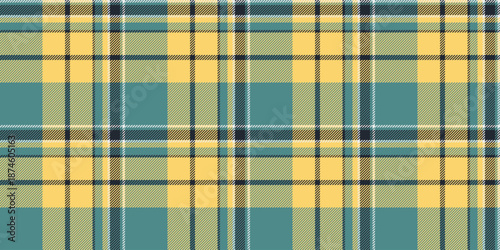 Continuity textile texture tartan, scotland check background seamless. Pop plaid pattern fabric vector in cyan and amber colors.