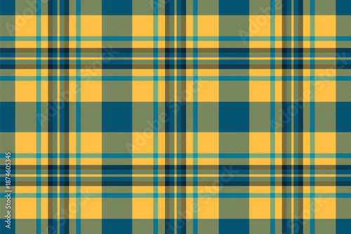 Kind textile pattern vector, lady tartan check background. November seamless texture plaid fabric in cyan and amber colors.
