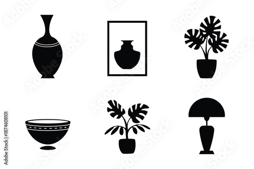 Home Interior Decor and Modern Furnishing Silhouette Icons