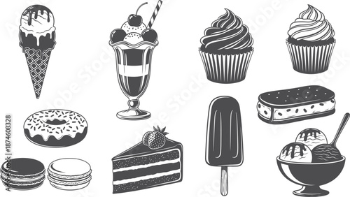 Assorted desserts and ice cream treats illustration