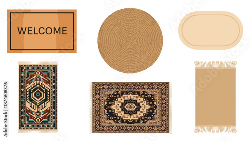 Diverse collection of home rugs and doormats, featuring a 