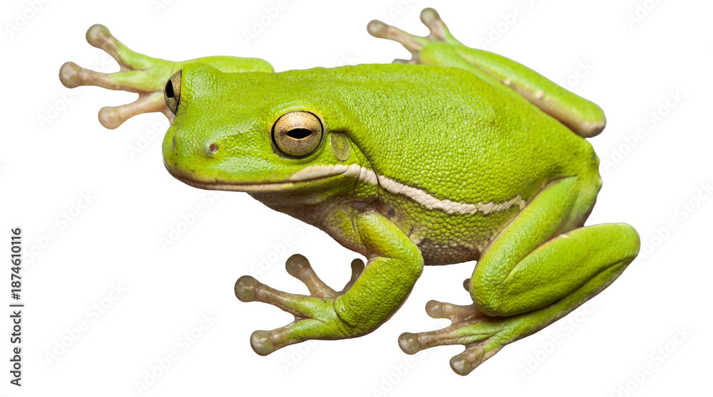 Obraz premium A vibrant green frog jumping on transparent background