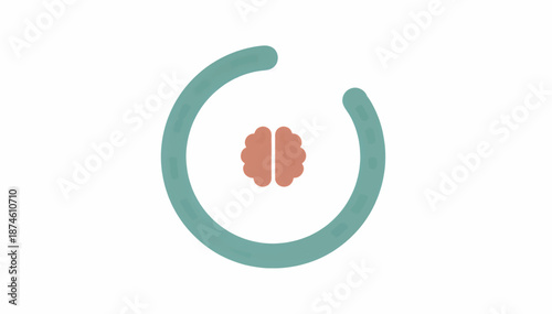 Brain icon inside a circular progress bar. Mental health and cognitive development concept. Minimalist flat design vector illustration isolated on white background