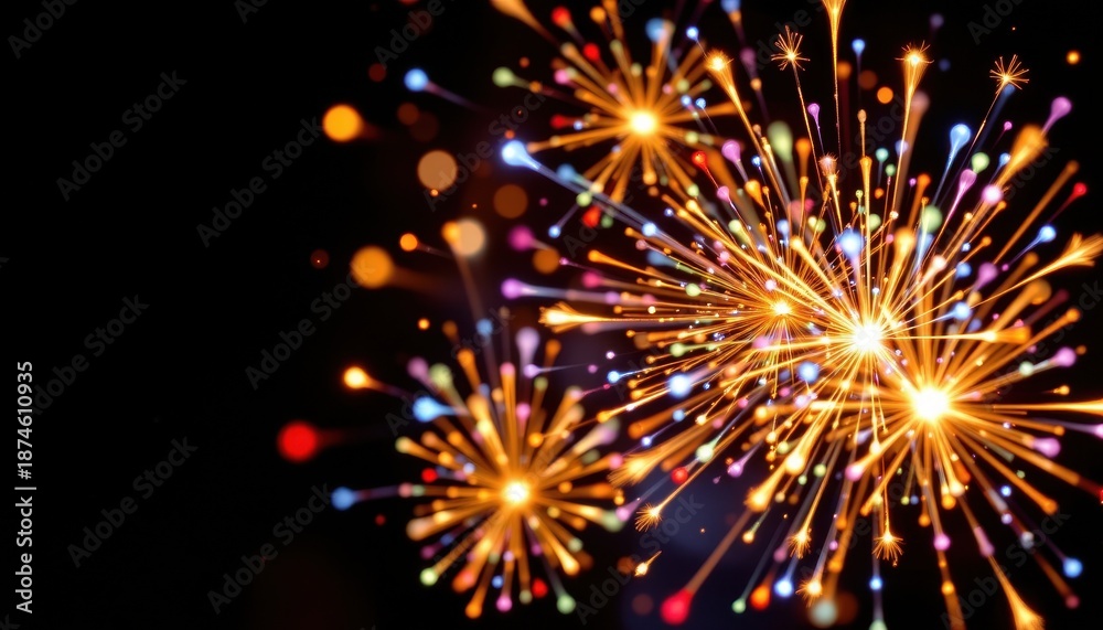 Fototapeta premium Vibrant Fireworks Display with Colorful Sparks and Bright Glows Over Dark Background for Celebrations