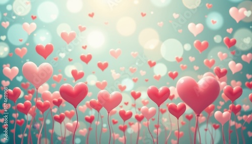 Heart Shapes Floating in an Ethereal Atmosphere with Soft Bokeh Background and Gentle Light Effects