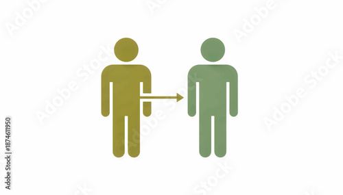 People transfer and delegation icon. Flat design vector illustration of two human figures with an arrow. Business communication and referral concept isolated on white background