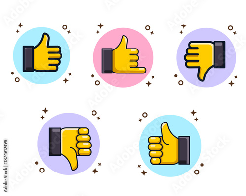 Cartoon Hand Gestures for Like, Dislike, and Communication Vector Illustration Flat Design