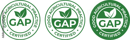 Set of Green Good Agricultural Practice (GAP) Certified Vector Labels with Leaves