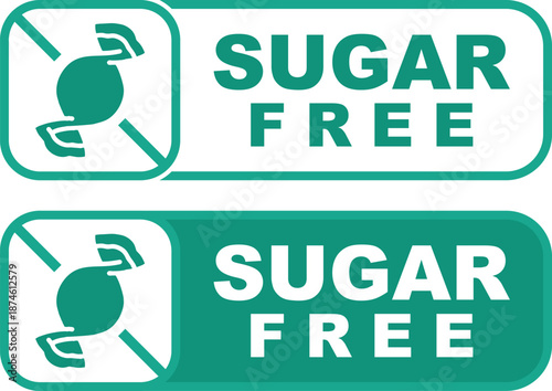 Green and White Sugar Free Vector Icon Label with Crossed-Out Candy Symbol 'SUGAR FREE'