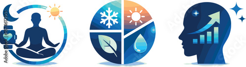 Seasonal Self-Care Icons. Future-focused self care ecosystem expressed through adaptive wellness routines, seasonal health