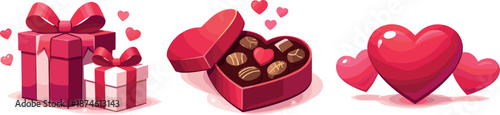 Romantic Symbols Display. Affection-focused environment visualized as gift boxes, chocolates, and heart motifs supporting love and