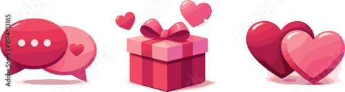 Digital Dating Symbols. Social interaction environment visualized as conversation icons, gift symbols, and heart motifs supporting