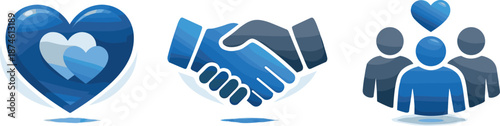 Symbols of Friendship. Affinity-focused framework depicted through heart symbols, handshake icons, and group motifs enhancing