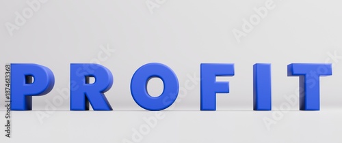Close-up of PROFIT 3D word in blue bold font. Financial gain, business investment, and wealth growth concept. Professional 3D lettering for corporate identity and financial service