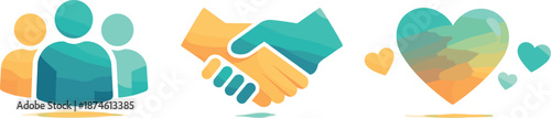 Collaborative Symbols Illustration. Cooperation-oriented environment visualized as people icons, connected hands, and heart
