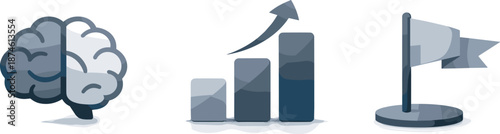Productivity Cycle Icons. High-performance mindset framework designed as modern productivity cycle, three symbolic icons arranged