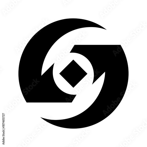 Abstract circular mark with arrows and central shape representing skill growth, personal development, and continuous improvement.
