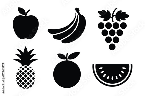 Collection of fresh fruit silhouettes for healthy diet