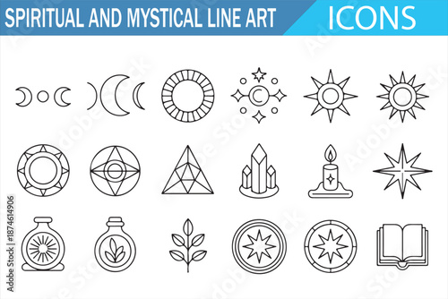Mystical Geometry and Astrology Outline Icon Collection