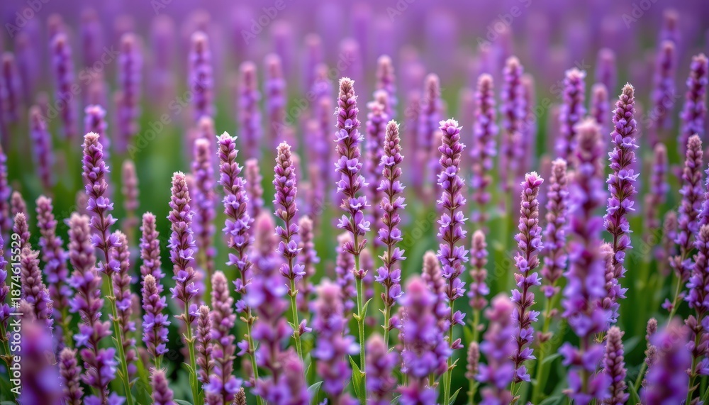 Obraz premium Beautiful Purple Flowers in a Vibrant Blooming Field Under Soft Natural Light