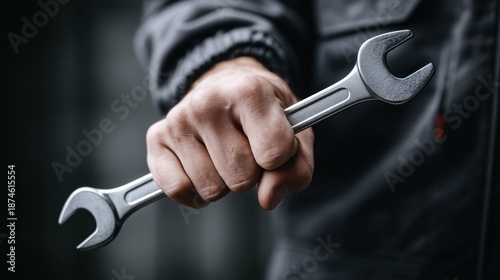 Wallpaper Mural Mechanic in work uniform holding a large silver combination wrench Torontodigital.ca