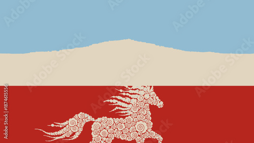 A majestic horse runs freely across the vast desert landscape under a clear blue sky