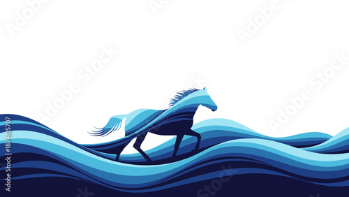 Majestic horse running through ocean waves illustration