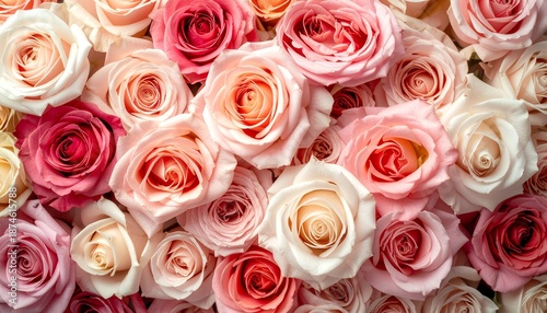 Valentines day pink cream and red rose wall floral background