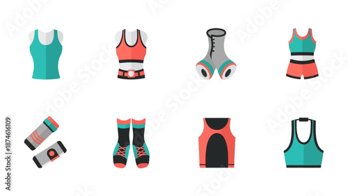 Modern athletic wear collection featuring trendy tops, socks, and accessories