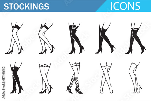 Women Legs in Hosiery Minimal Icon Pack for Beauty and Fashion Projects