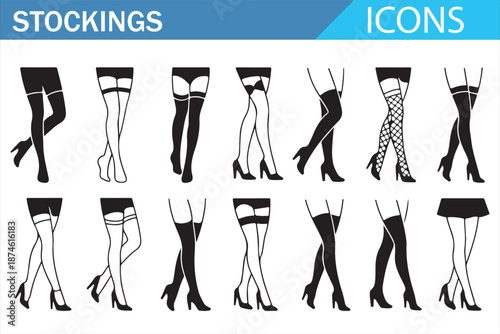 Sexy Fashion Stockings Illustration Set with Modern Outline Design