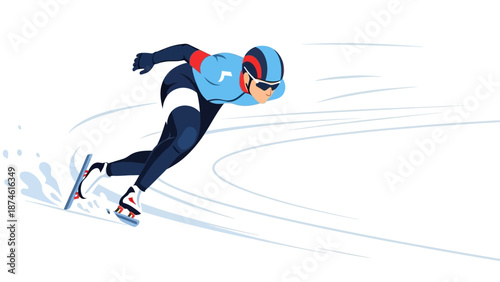 Speed skating athlete in motion - dynamic flat design of winter sports action