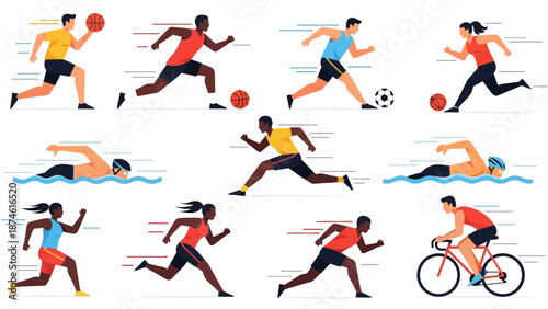 Dynamic sports activity concept with diverse athletes in motion
