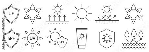 Sun protection outline icons