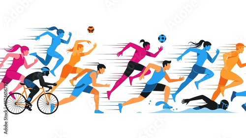 Dynamic motion of multi-sport athletes in flat design