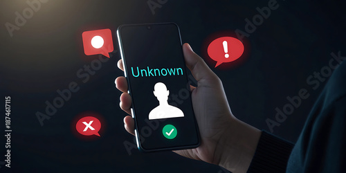 Person holding smartphone with unknown caller on screen at night