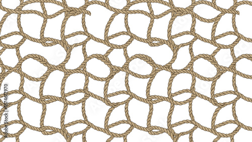 A seamless pattern of interconnected brown rope creating a textured fishing net design, ideal for nautical or maritime-themed backgrounds.