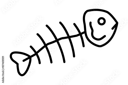 Hand drawn cute outline illustration of fish skeleton. Flat vector recycling trash line art doodle. Organic garbage sorting. Ocean pollution. Dead underwater animal bone sticker, icon. Isolated.