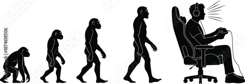 Evolution of Man from Ape to Office Worker with Headache