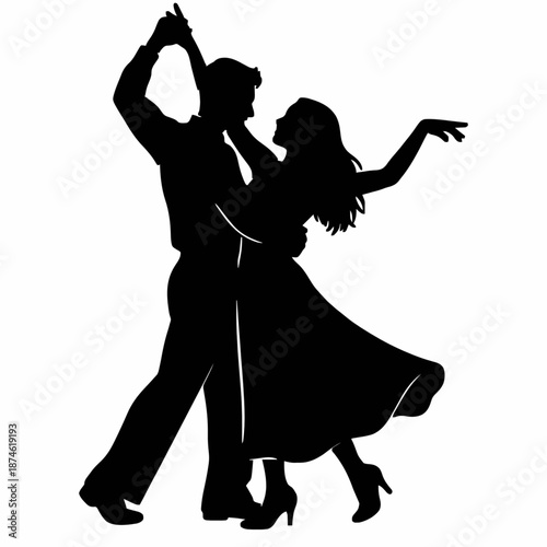 A black silhouette of a man and woman dancing together romantically generative ai