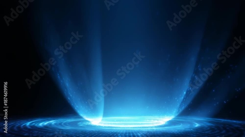 Wallpaper Mural Blue holographic portal emits radiant beams and sparkling particles in a high tech digital environment. Perfect for themes of innovation, virtual reality, and advanced technology visuals Torontodigital.ca