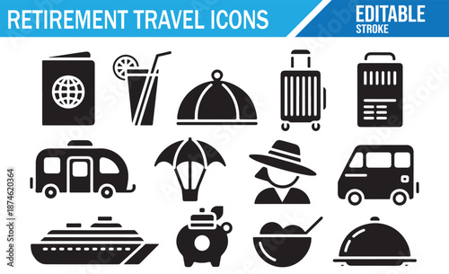 Retirement Holiday Graphics - Simple Vector Pictograms for Vacation Planning.