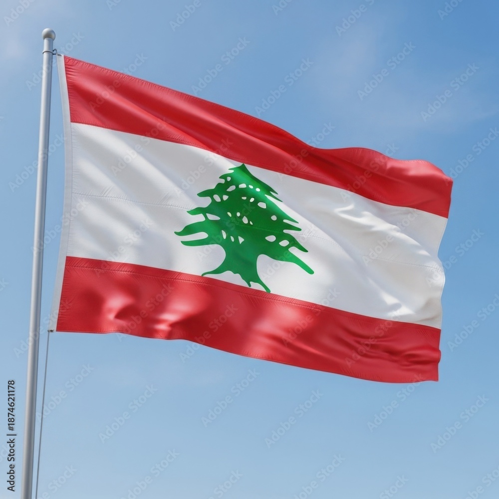 Naklejka premium Lebanon Flag Waving in Daylight